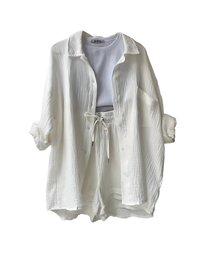 Maylee - Cotton Button-Up Shorts Set