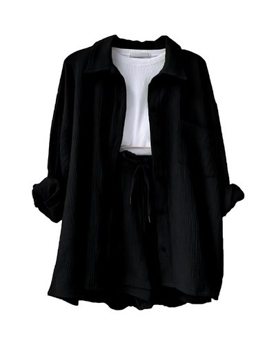 Maylee - Cotton Button-Up Shorts Set