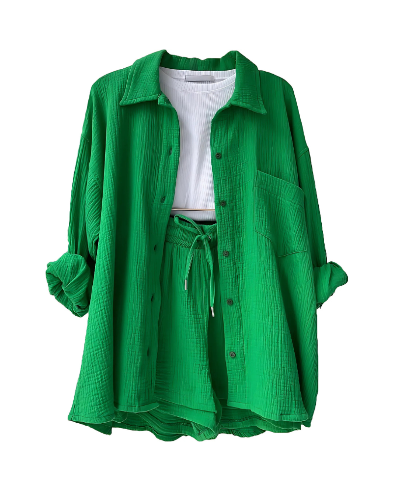 Maylee - Cotton Button-Up Shorts Set