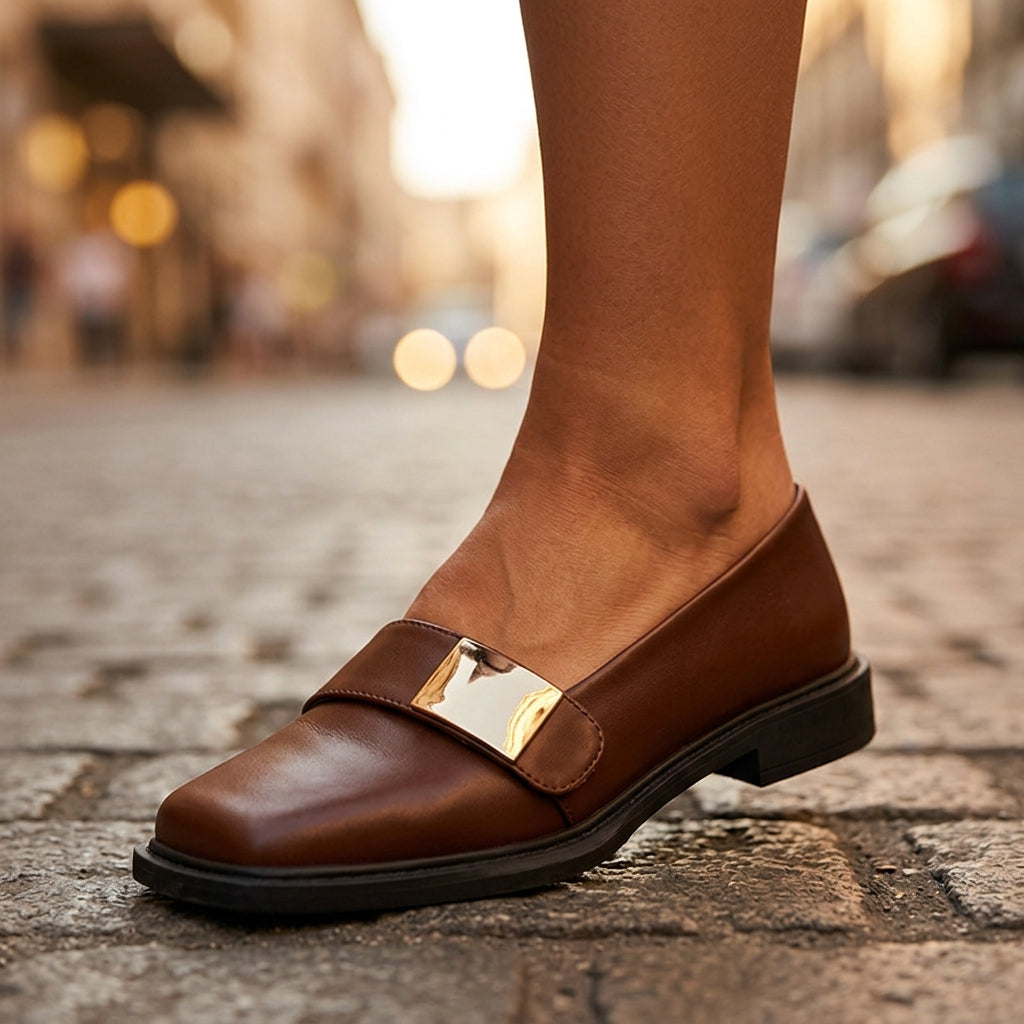 Carmen | Gold Leather Loafers