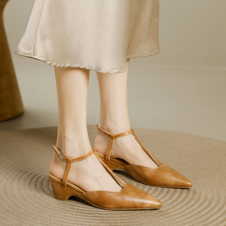 Norma Premium Leather T-Strap Slingback Heels