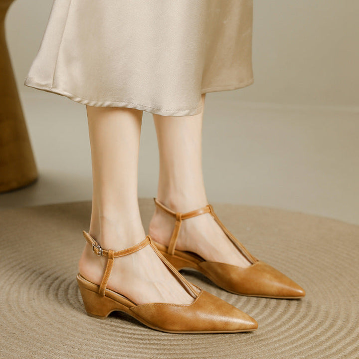 Norma Premium Leather T-Strap Slingback Heels