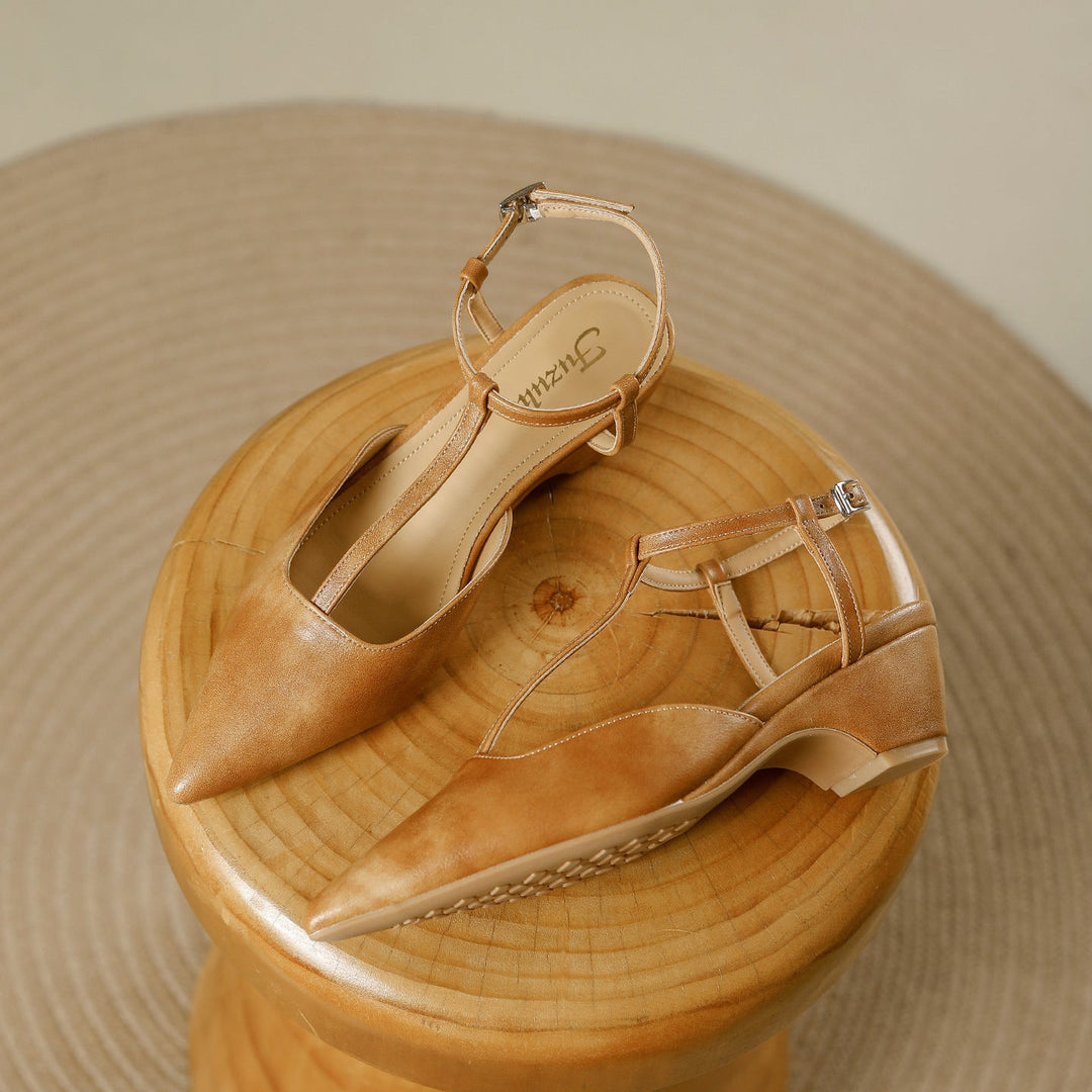 Norma Premium Leather T-Strap Slingback Heels