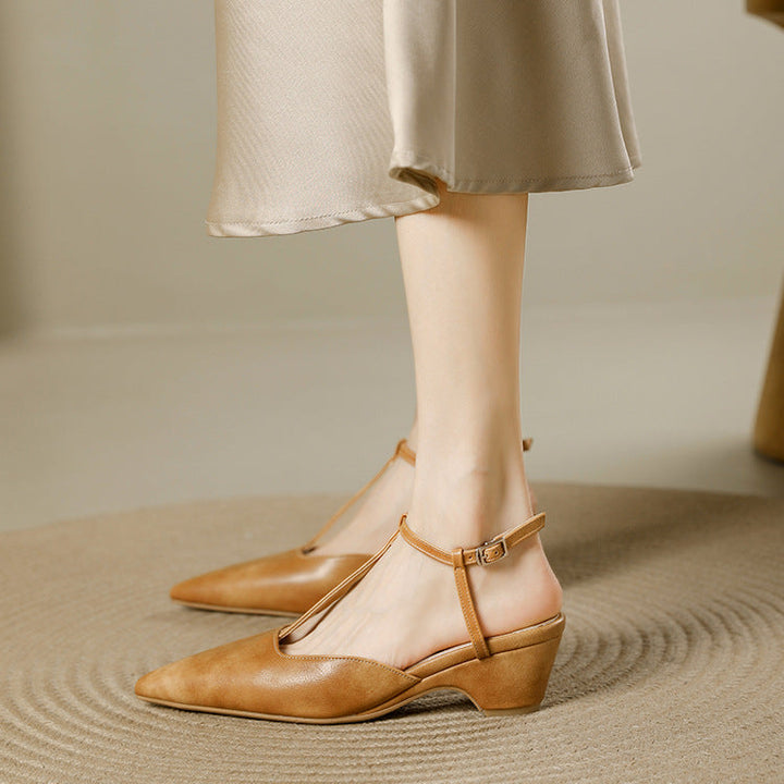 Norma Premium Leather T-Strap Slingback Heels
