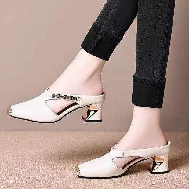 Rena | Square Toe Block Heel Mules