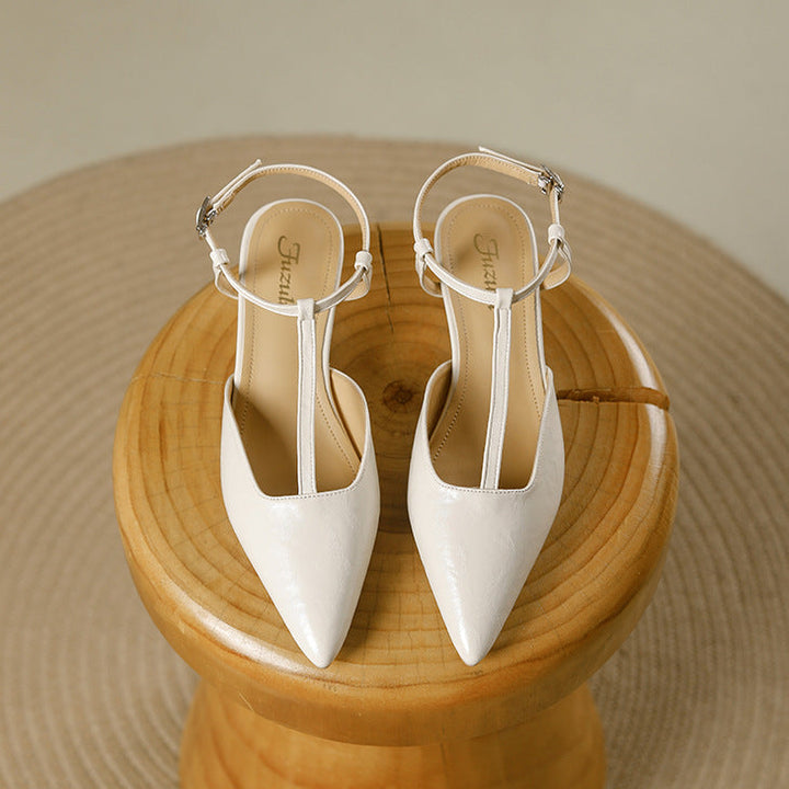 Norma Premium Leather T-Strap Slingback Heels
