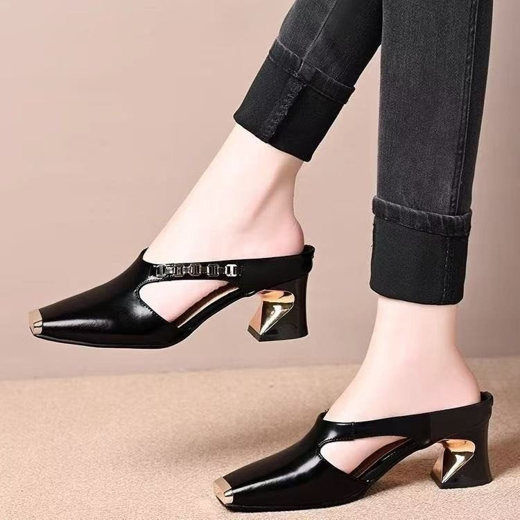 Rena | Square Toe Block Heel Mules