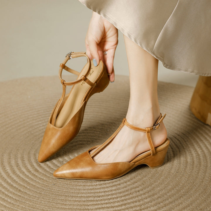 Norma Premium Leather T-Strap Slingback Heels