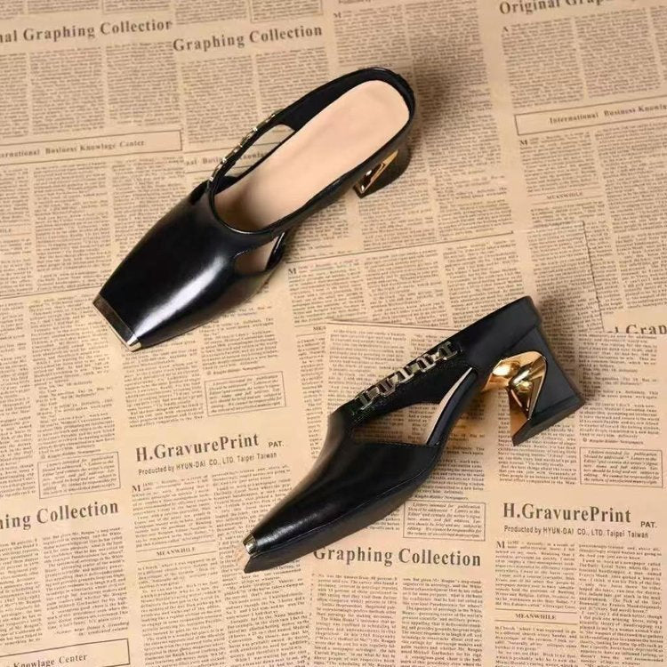 Rena | Square Toe Block Heel Mules