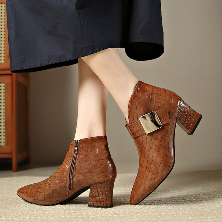 Liviana Croc-Embossed Ankle Boots