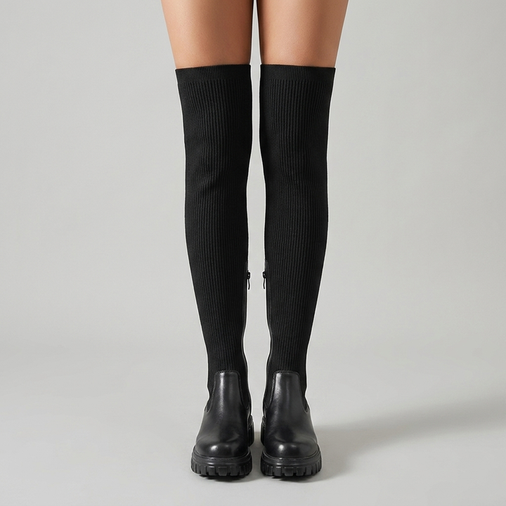 Evelyn Knee High Boots | Vegan Leather, Ribbed Design