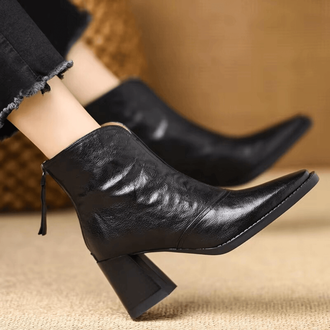 Rochelle | Leather Mid-Heel Ankle Boots