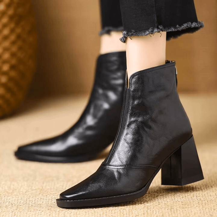 Rochelle | Leather Mid-Heel Ankle Boots