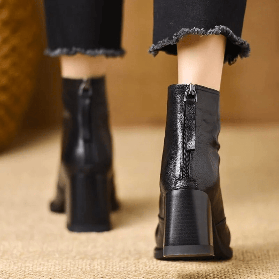 Rochelle | Leather Mid-Heel Ankle Boots