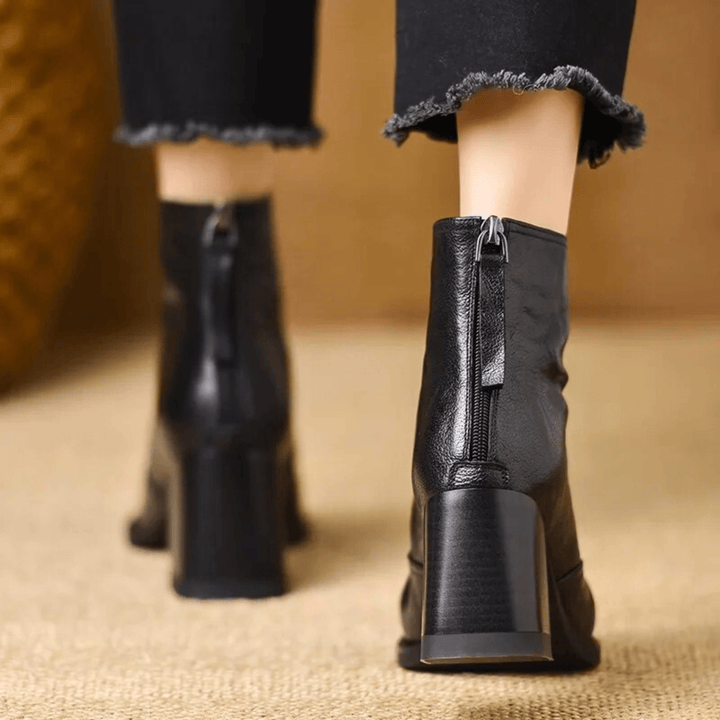 Rochelle | Leather Mid-Heel Ankle Boots