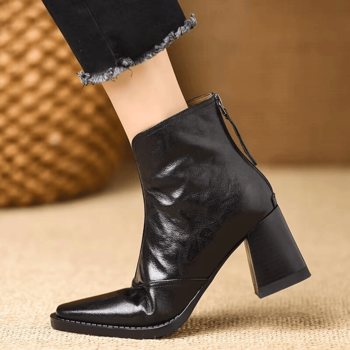 Rochelle | Leather Mid-Heel Ankle Boots