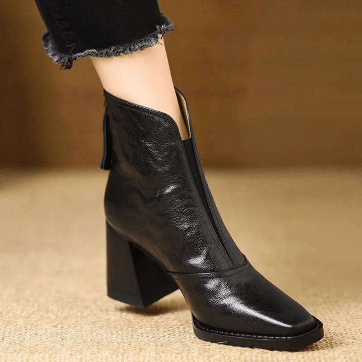 Rochelle | Leather Mid-Heel Ankle Boots