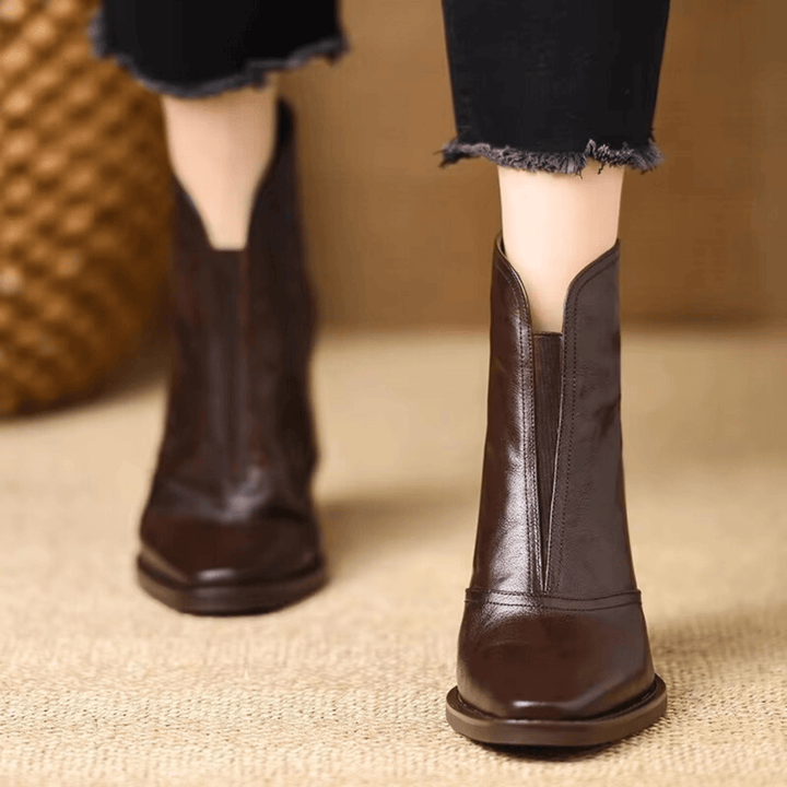 Rochelle | Leather Mid-Heel Ankle Boots