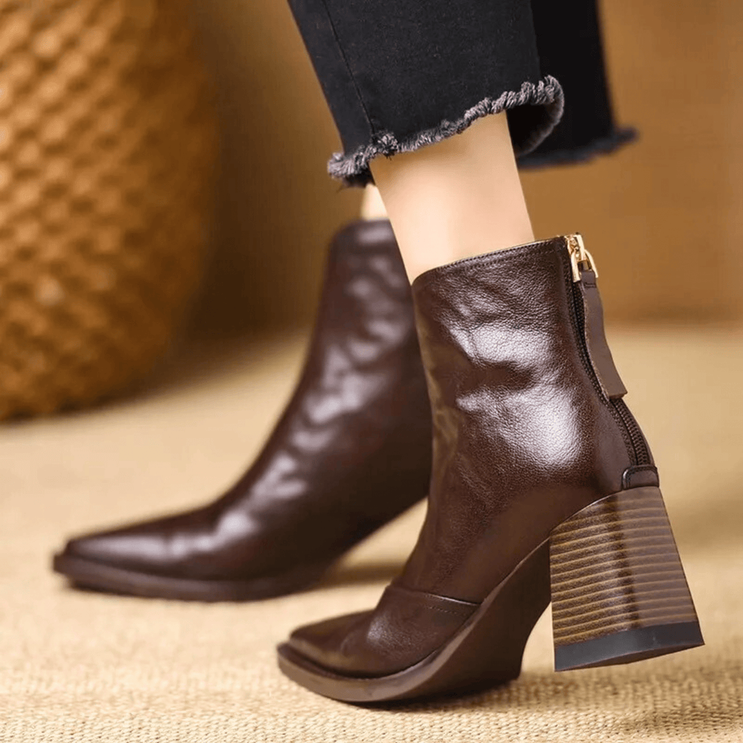 Rochelle | Leather Mid-Heel Ankle Boots