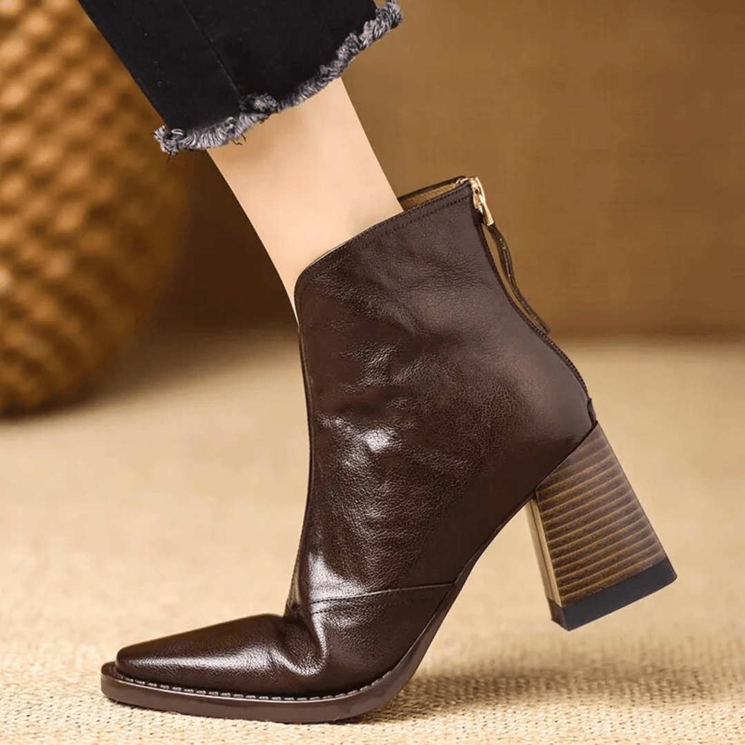 Rochelle | Leather Mid-Heel Ankle Boots