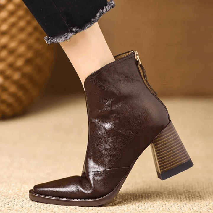 Rochelle | Leather Mid-Heel Ankle Boots